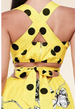 Yellow Polka Dot Flower Print Maxi Dress With Halter Top Neckline