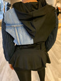 Denim Pinstripe Jacket with Hood