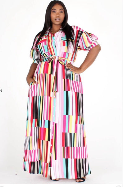 Pink Multi Striped Maxi Dress PiecesToLove Pink Multi Striped Maxi Dress PiecesToLove